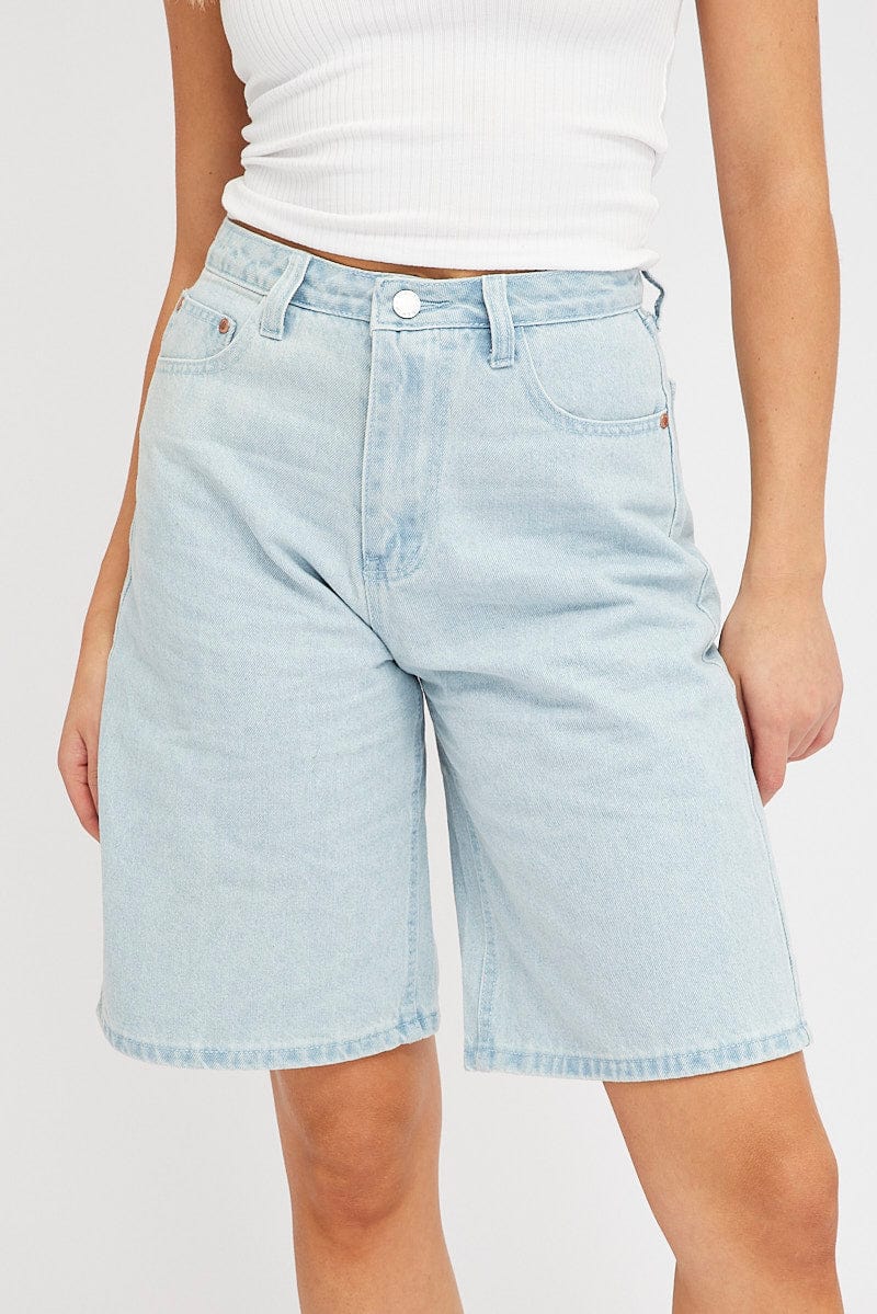 Blue Denim Knee Length Denim Shorts Relaxed for Ally Fashion