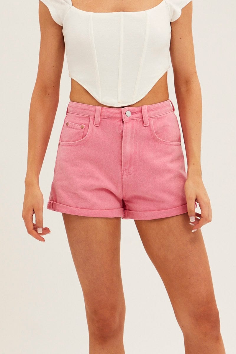 Pink Mid Rise Shorts Relaxed for Ally Fashion