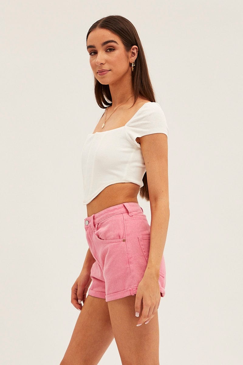 Pink Mid Rise Shorts Relaxed for Ally Fashion