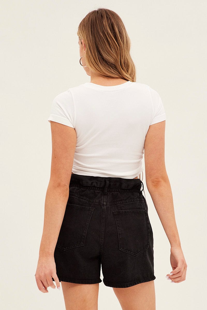 Black High Waist Denim Shorts Relaxed for Ally Fashion