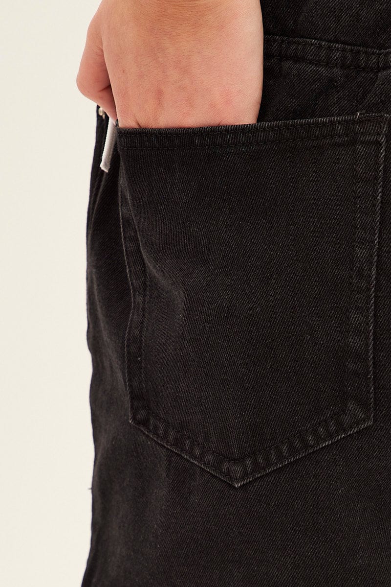 Black High Waist Denim Shorts Relaxed for Ally Fashion