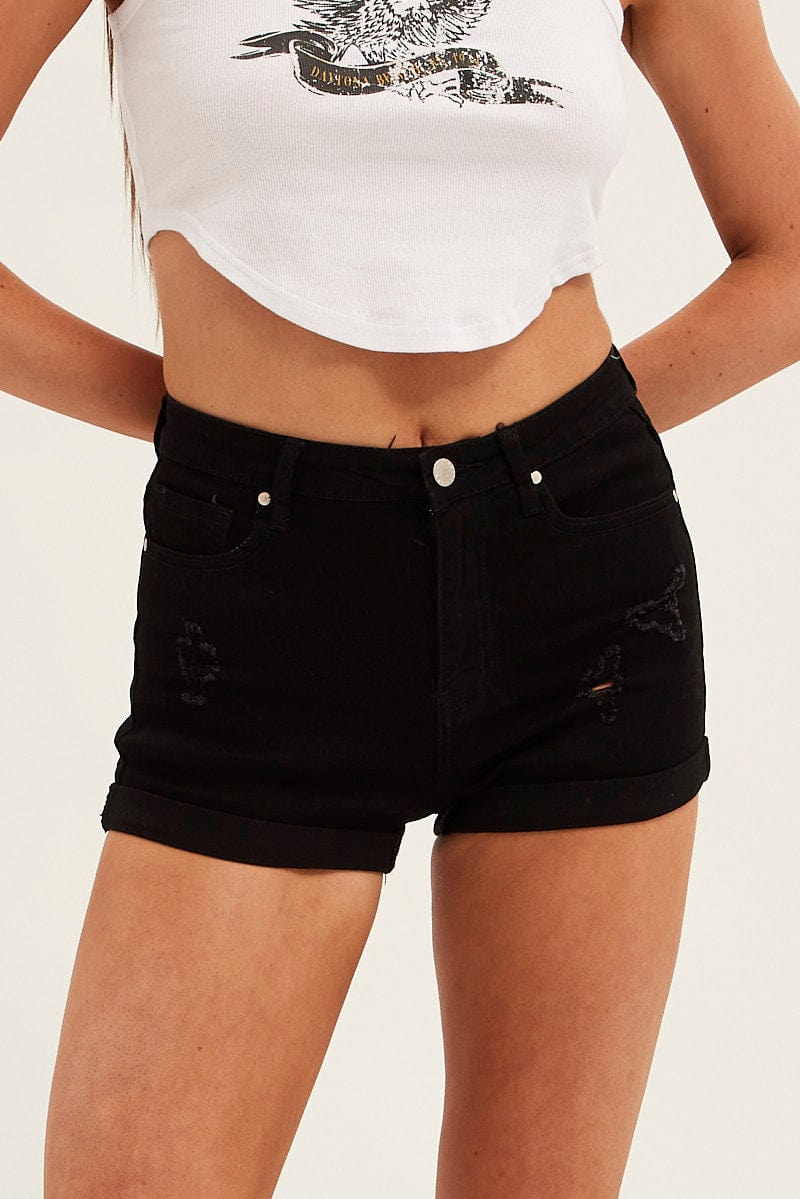 Black Denim Shorts High Rise Skinny for Ally Fashion