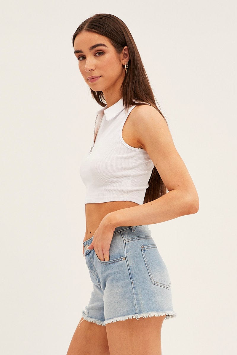 Blue Relaxed Denim Shorts Mid Rise for Ally Fashion