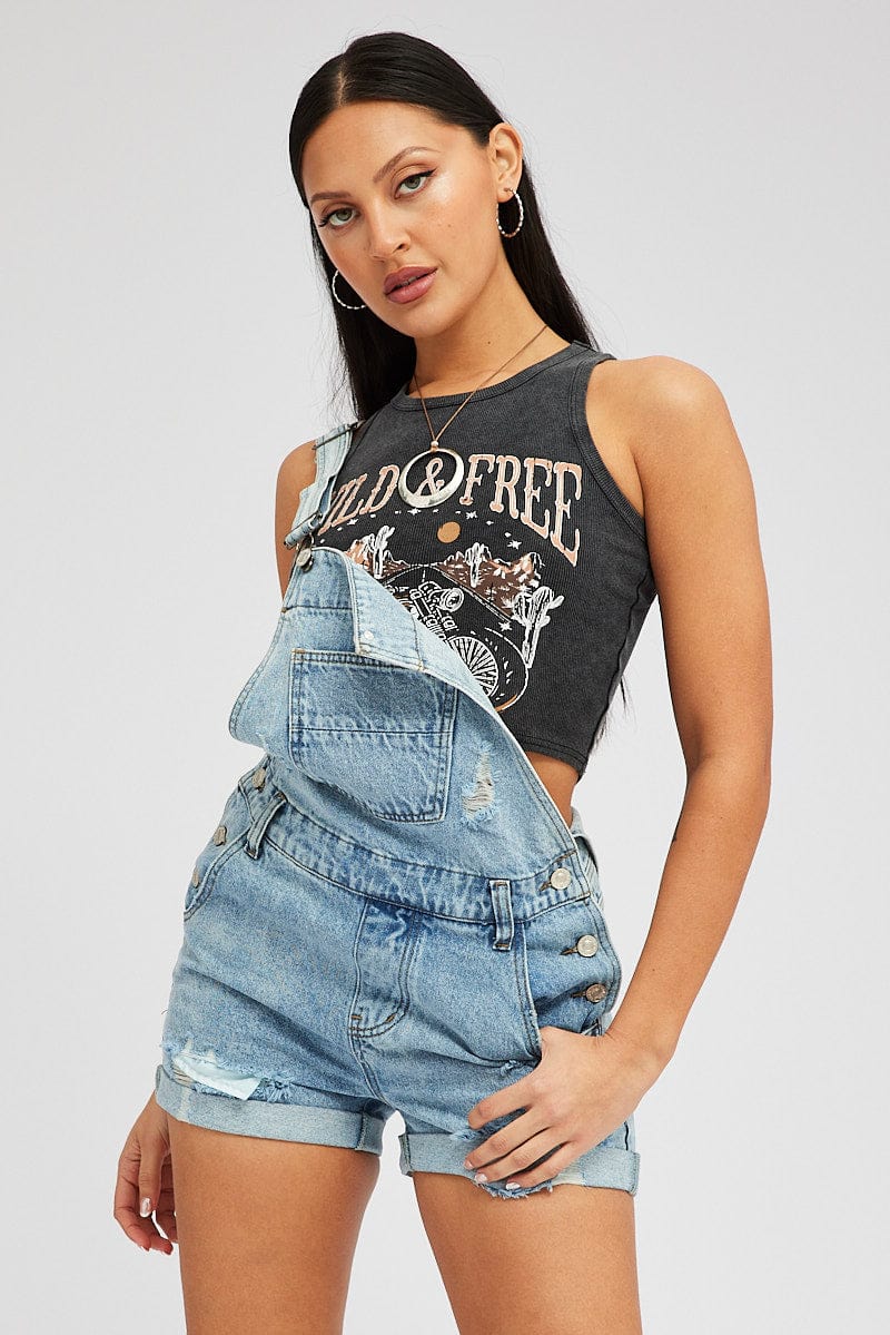 Denim Short Overalls Ripped for Ally Fashion