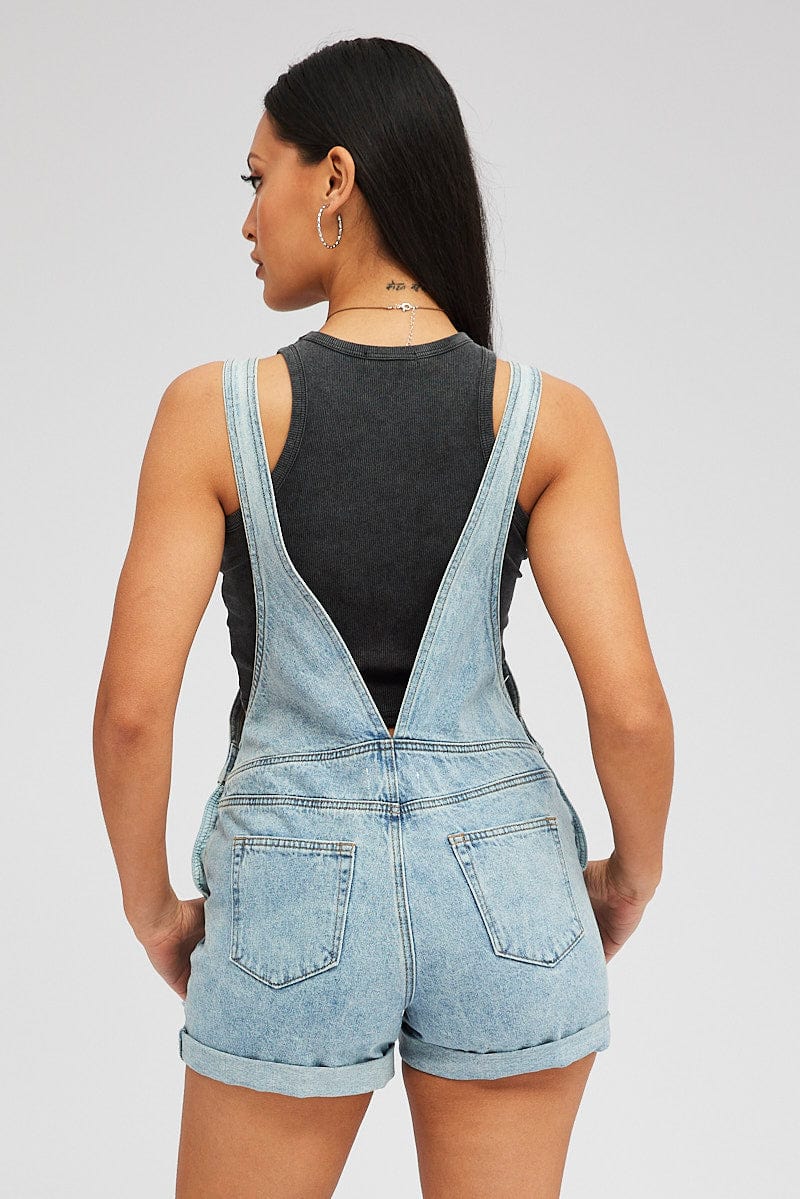 Denim Short Overalls Ripped for Ally Fashion