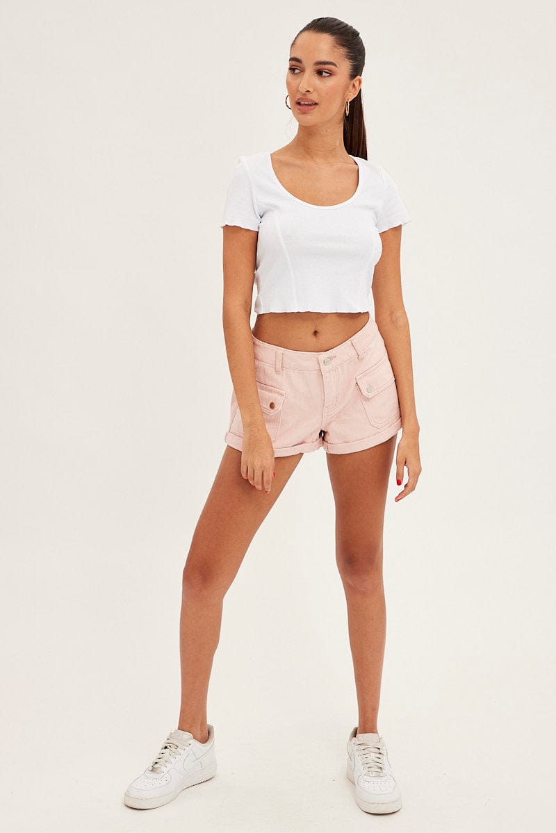 Pink Cargo Denim Shorts Low Rise for Ally Fashion