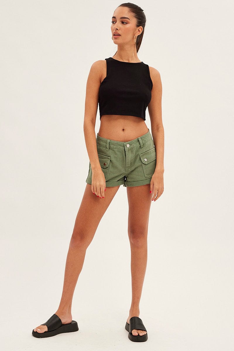 Green denim shorts womens sale