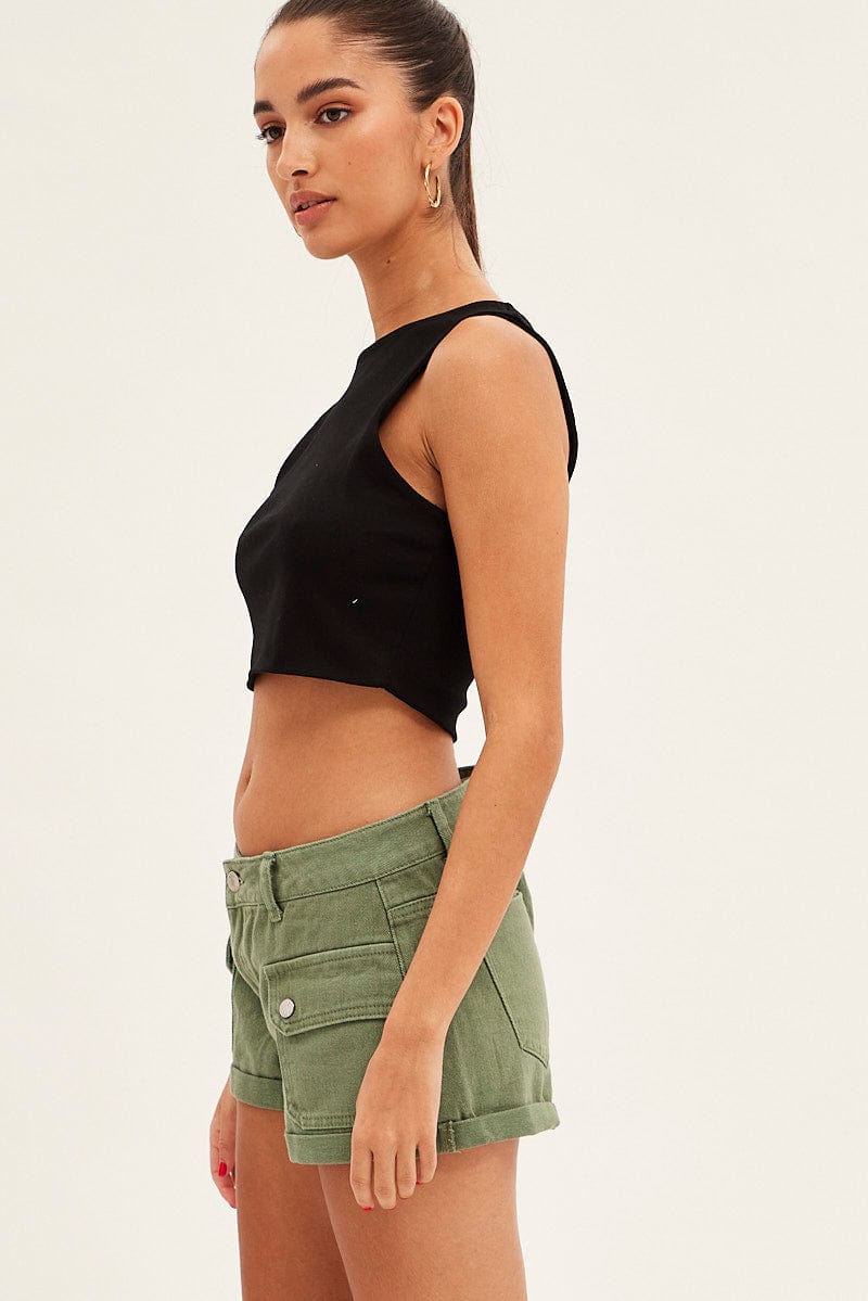 Green Cargo Denim Shorts Low Rise for Ally Fashion