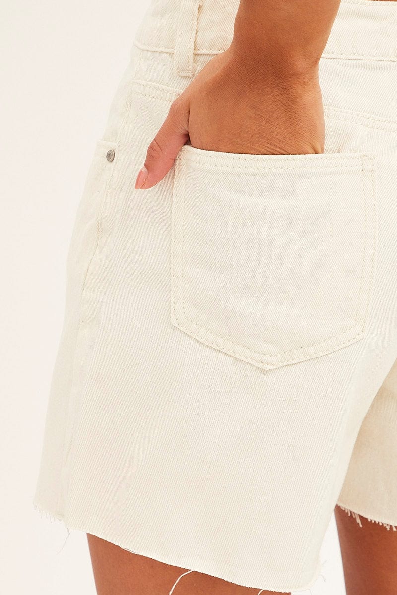 White Knee Length Denim Shorts High Rise for Ally Fashion