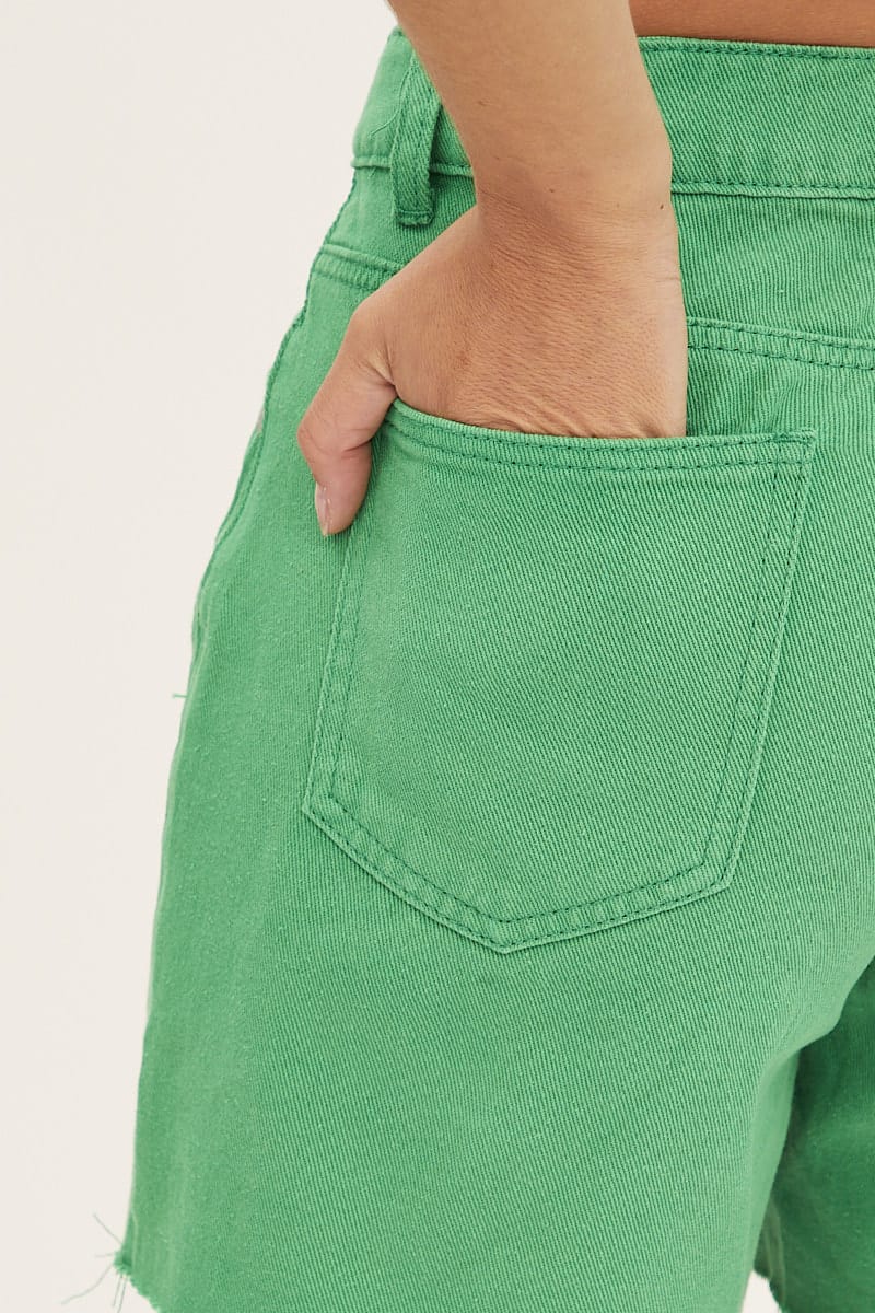 Green Knee Length Denim Shorts High Rise for Ally Fashion