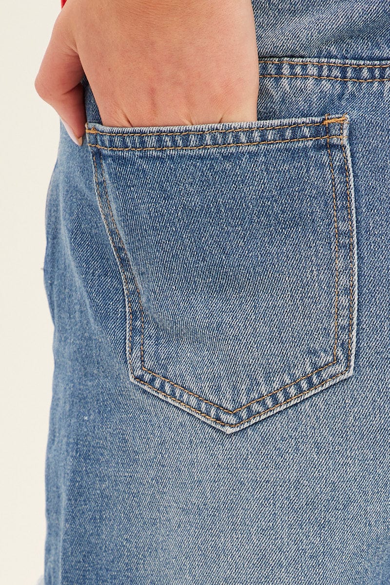 Blue Mid Rise Raw Hem Relaxed Denim Shorts for Ally Fashion