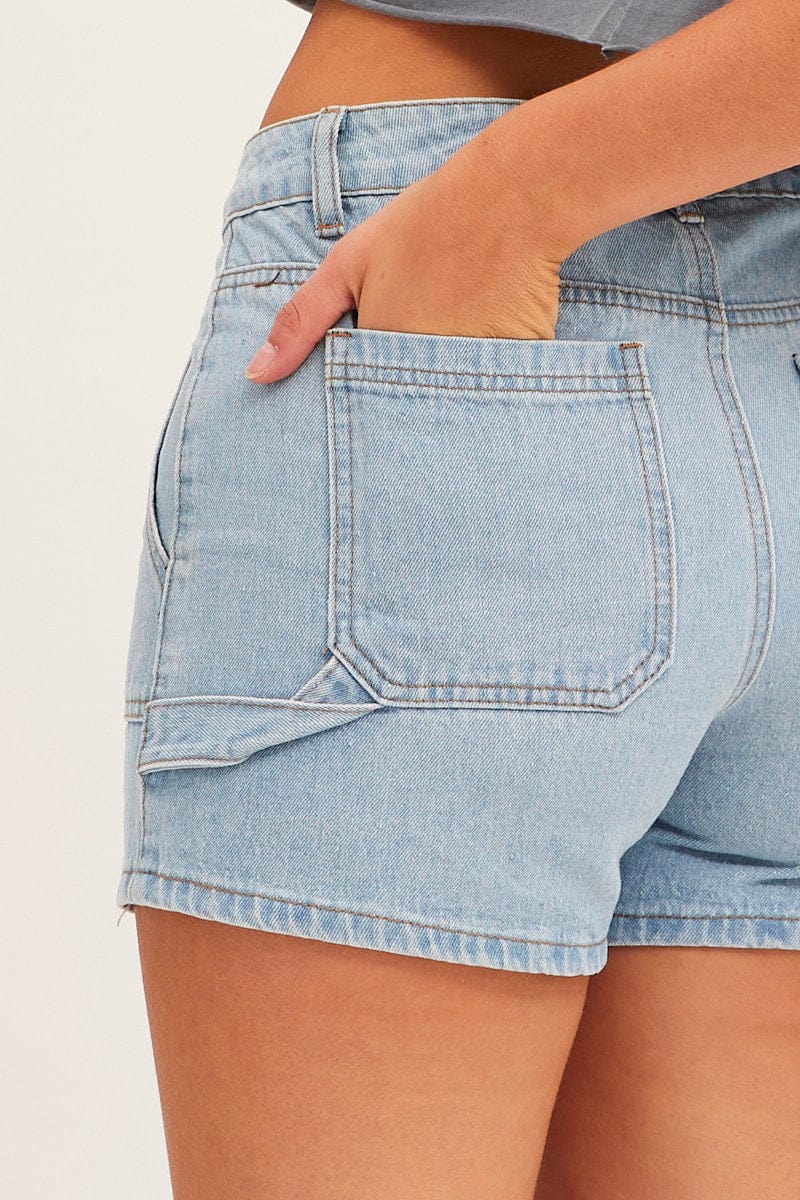 Blue Relaxed Denim Shorts High Rise for Ally Fashion