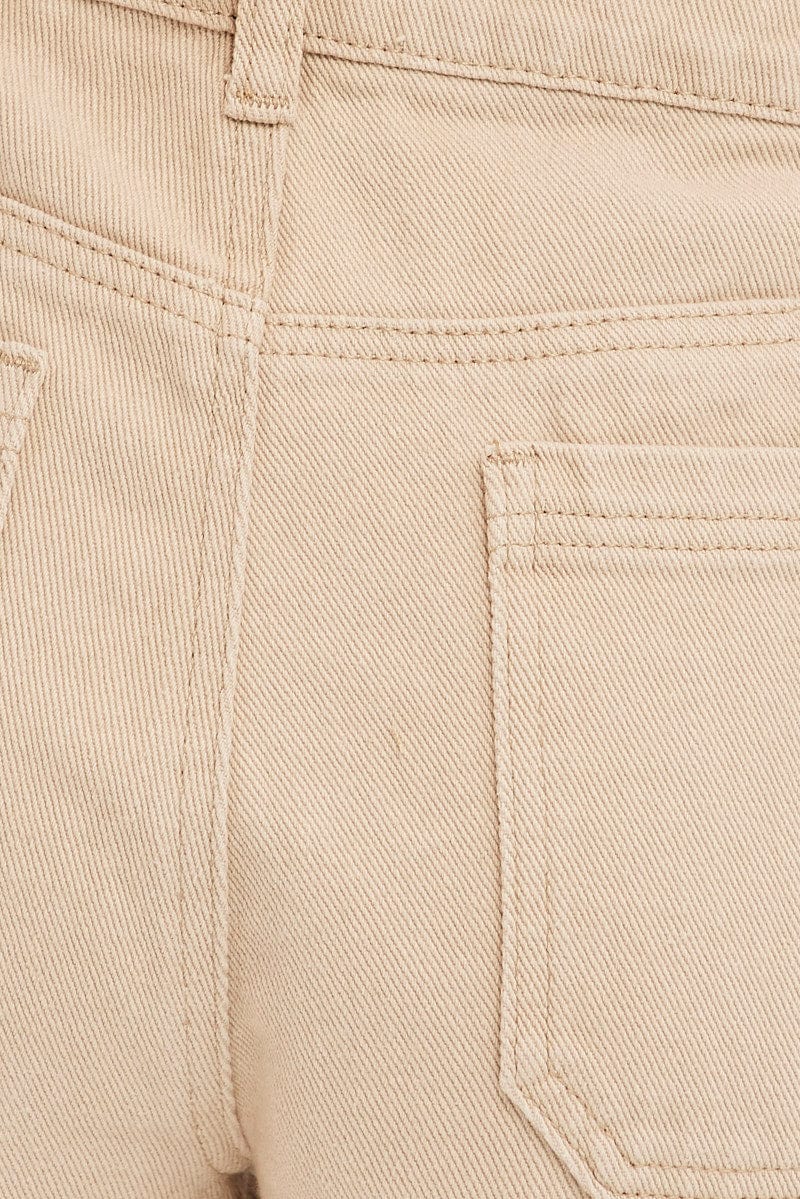 Beige Relaxed Denim Shorts High Rise | Ally Fashion