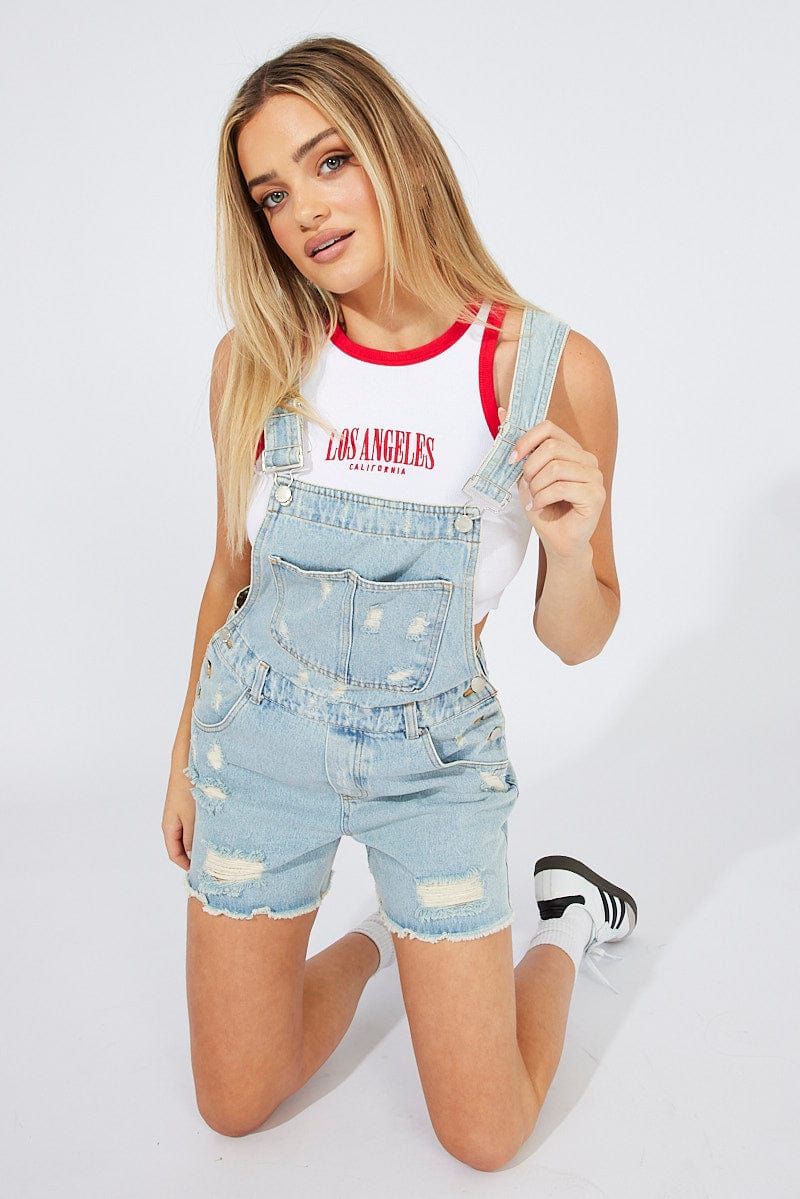 Denim Short Overalls Ripped for Ally Fashion