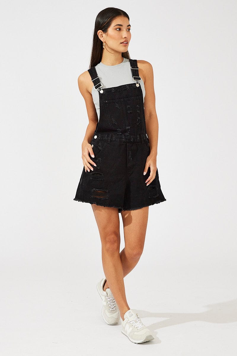 Black Short Overalls Ripped for Ally Fashion