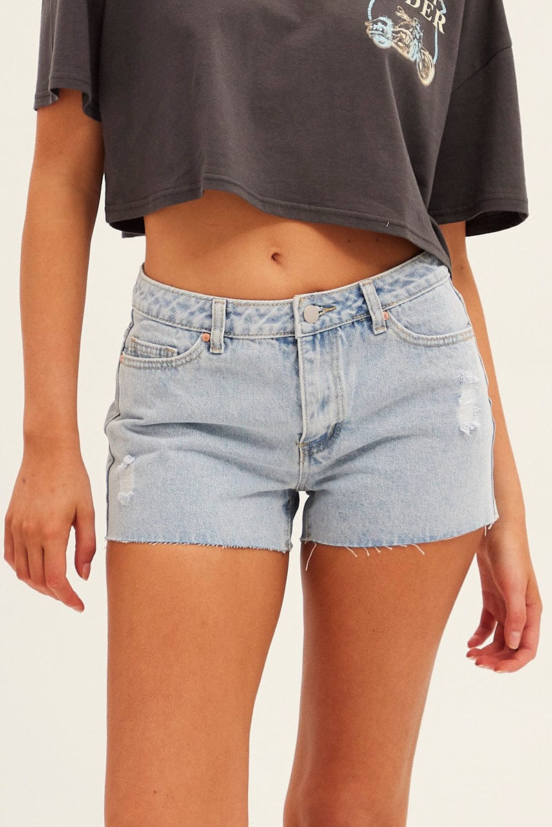 Blue Relaxed Denim Shorts Low Rise Ally Fashion - Main Image