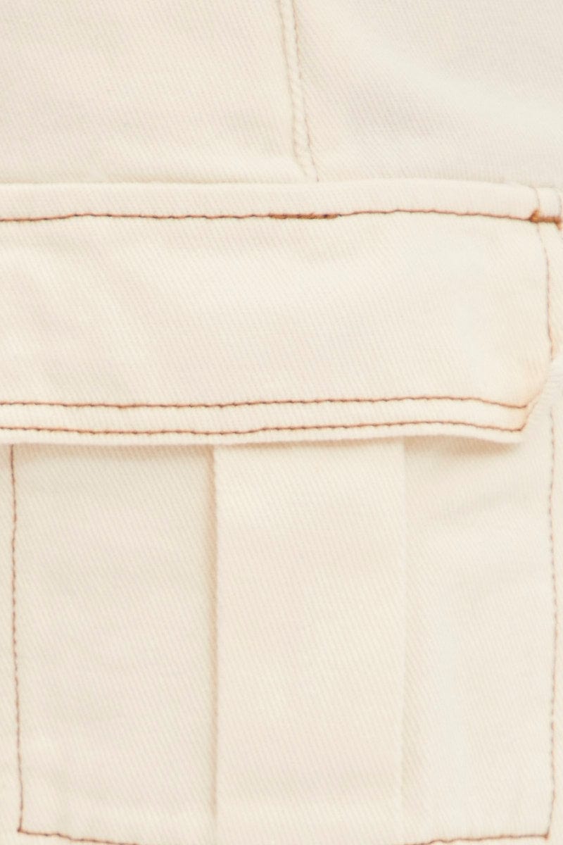 White Cargo Denim Shorts High Rise for Ally Fashion