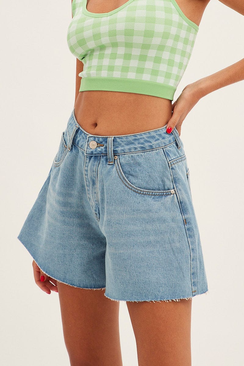 Blue Relaxed Denim Shorts High Rise for Ally Fashion