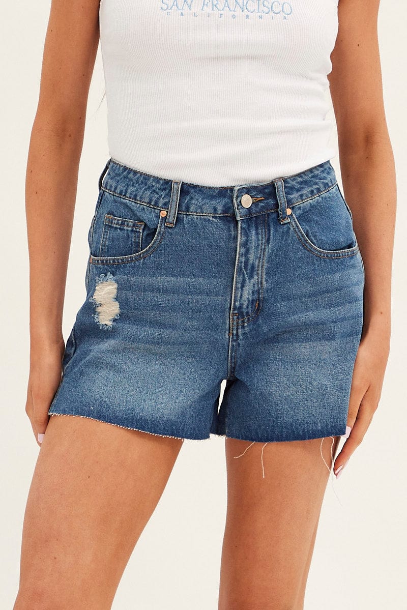 Blue Relaxed Denim Shorts High Rise for Ally Fashion