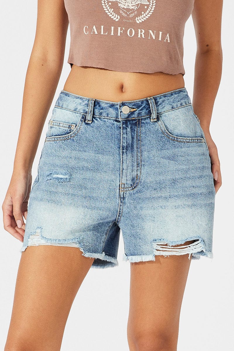 Denim Ripped Denim Bermuda Shorts for Ally Fashion