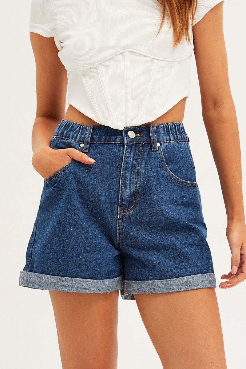 Blue Mom Fit Denim Shorts High Rise for Ally Fashion