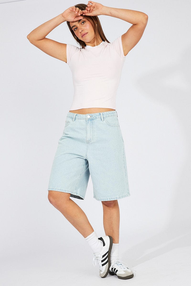 Denim Longline Shorts Wide Leg for Ally Fashion