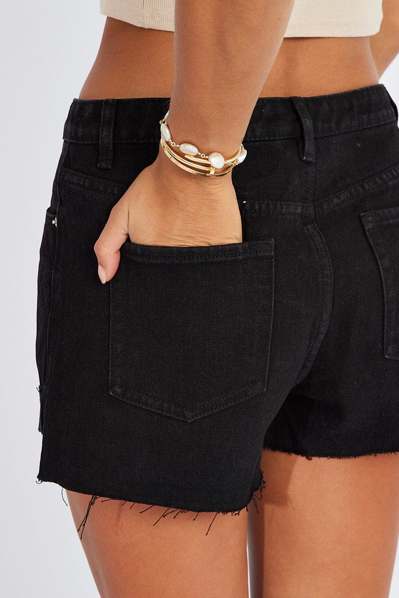 Black Relaxed Denim Shorts High Rise for Ally Fashion