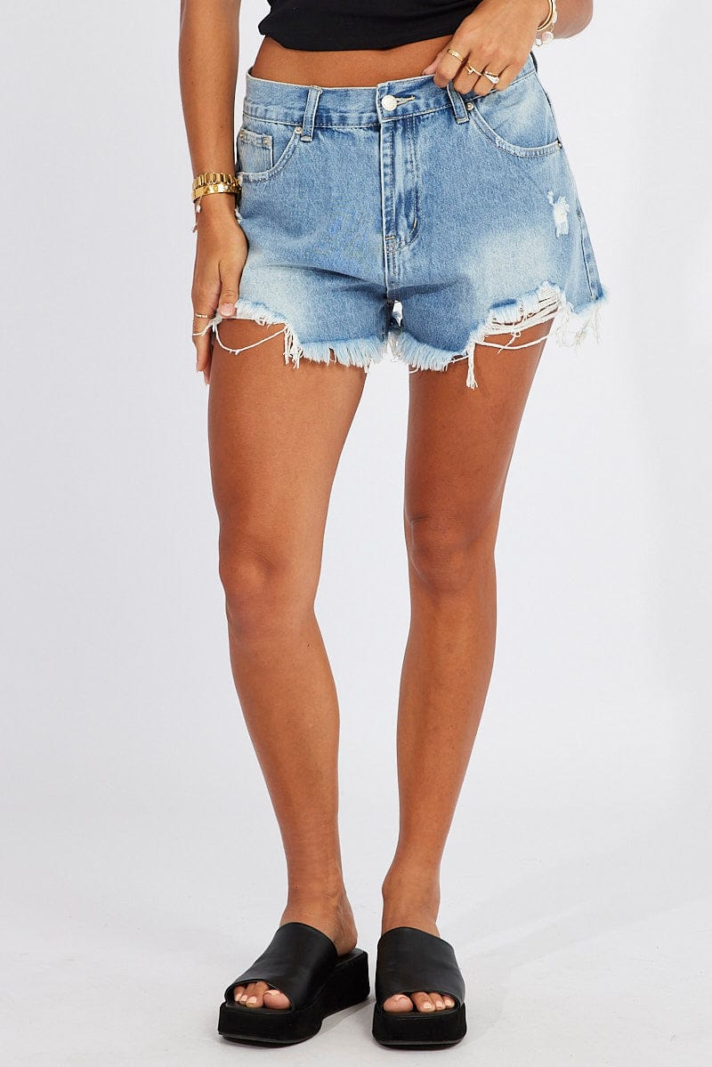 Denim Relaxed Denim Shorts Ripped for Ally Fashion