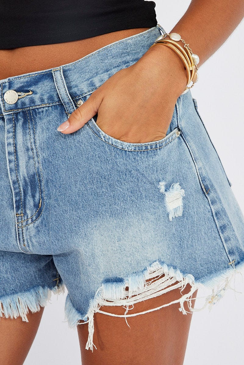 Denim Relaxed Denim Shorts Ripped for Ally Fashion