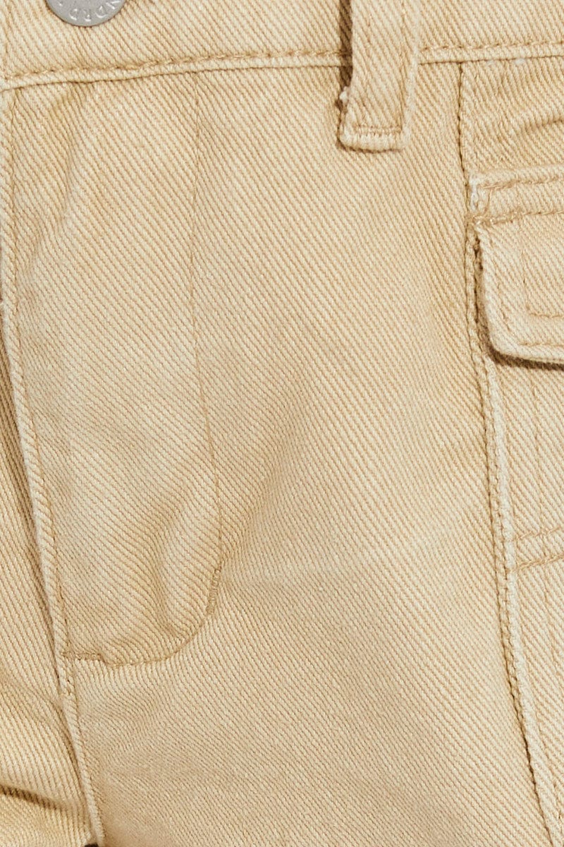 Beige Cargo Denim Shorts Low Rise for Ally Fashion