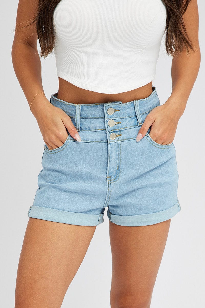 Blue Skinny Shorts High Rise for Ally Fashion