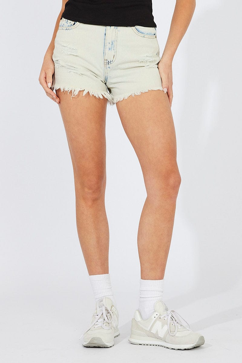 Denim Ripped Denim Shorts Acid Washing for Ally Fashion