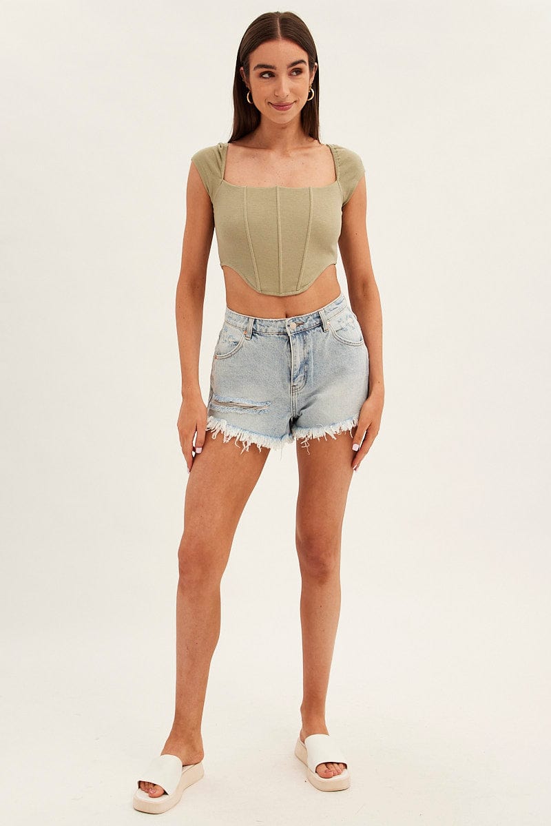 Blue Relaxed Denim Shorts High Rise for Ally Fashion