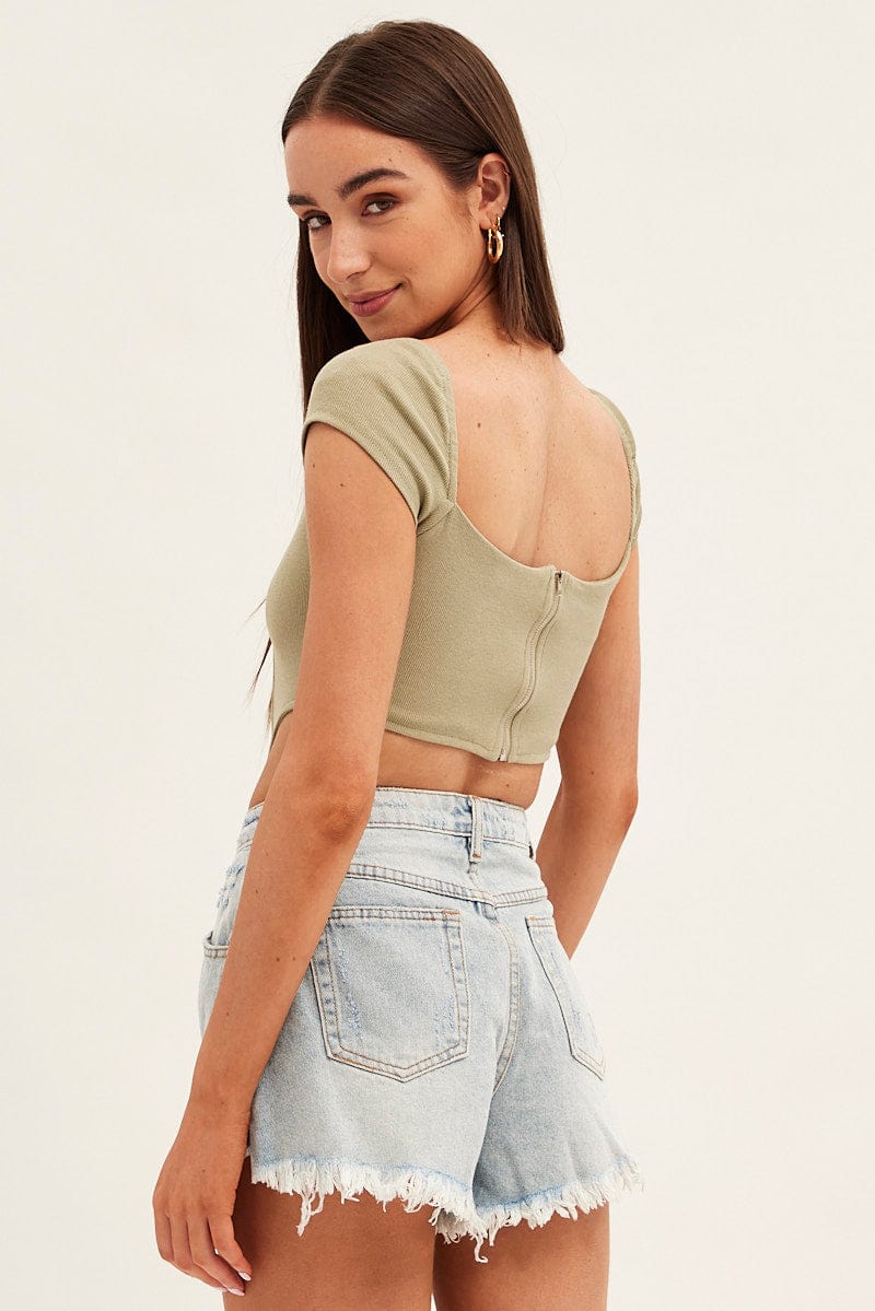 Blue Relaxed Denim Shorts High Rise for Ally Fashion