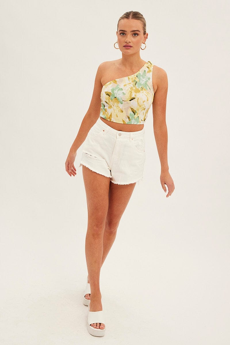 White Relaxed Denim Shorts High Rise for Ally Fashion