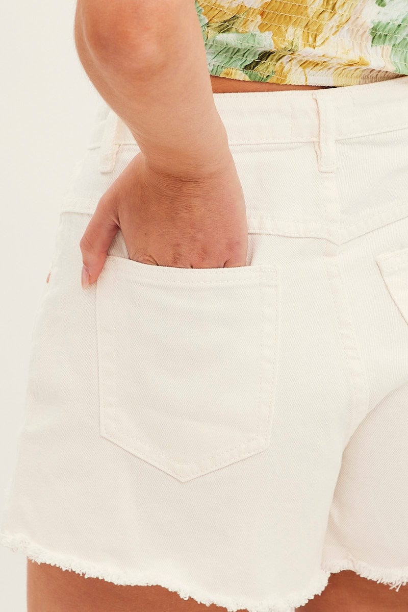 White Relaxed Denim Shorts High Rise for Ally Fashion