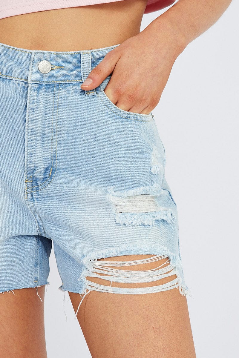 Denim Ripped Denim Shorts for Ally Fashion