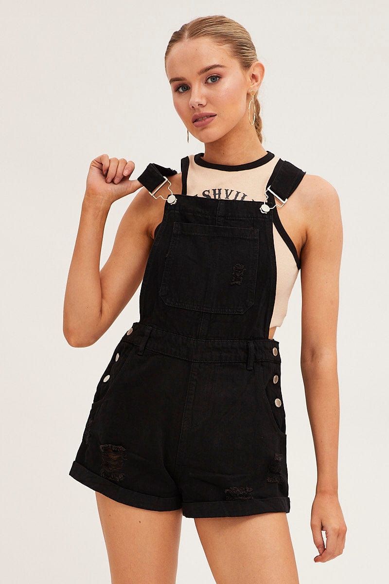 DUNGAREE Black Overall Shorts for Women by Ally