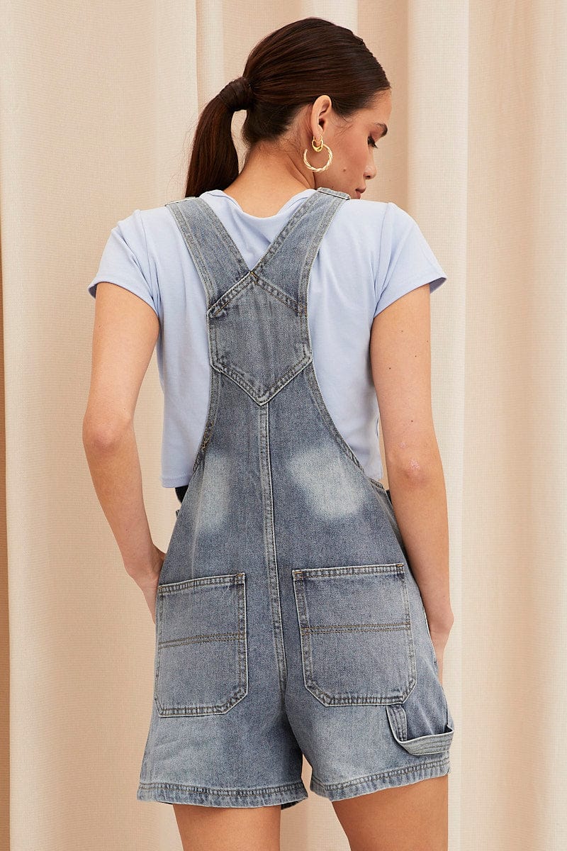 DUNGAREE Blue Carpenter Overall Shorts Denim for Women by Ally