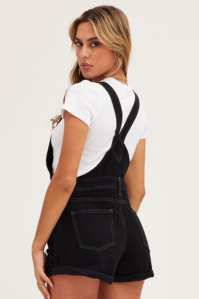 DUNGEREE SHORT Black Denim Overall for Women by Ally