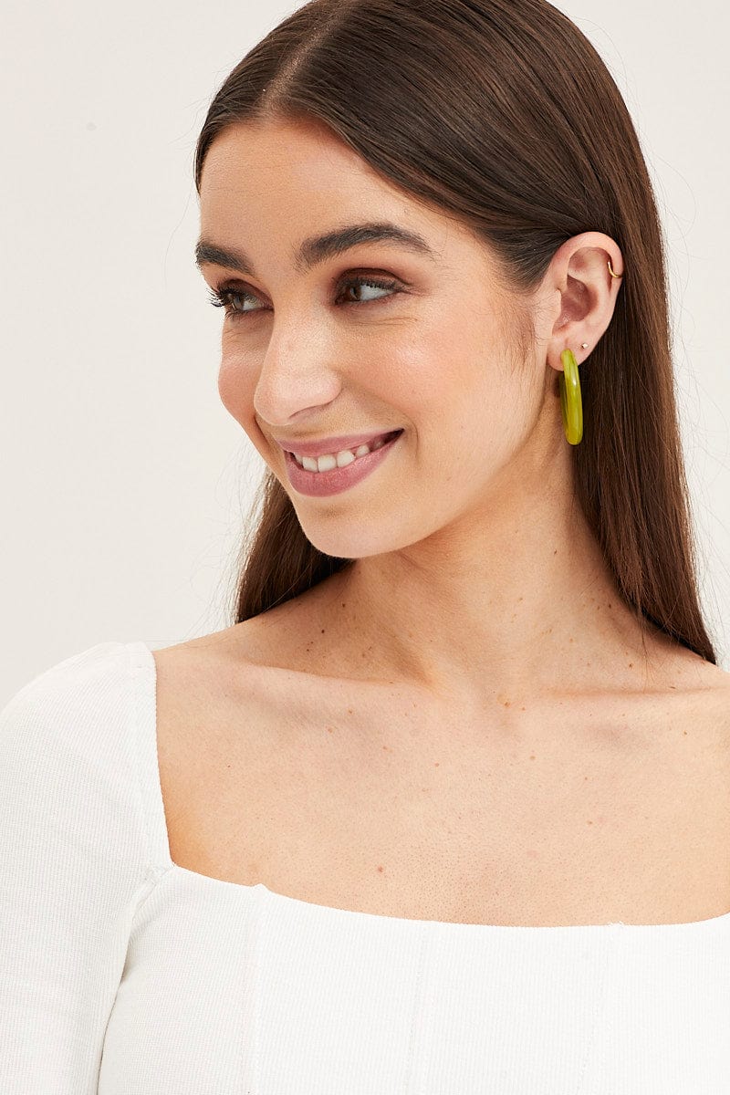 EARRINGS Green 3 Pack Resin Hoop Earrings for Women by Ally