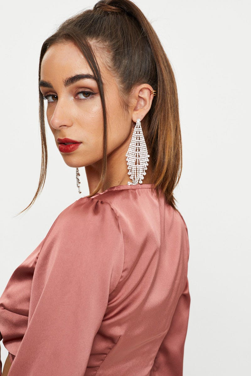 EARRINGS Metallic Diamante Chandelier Tassle Drop Earrings for Women by Ally