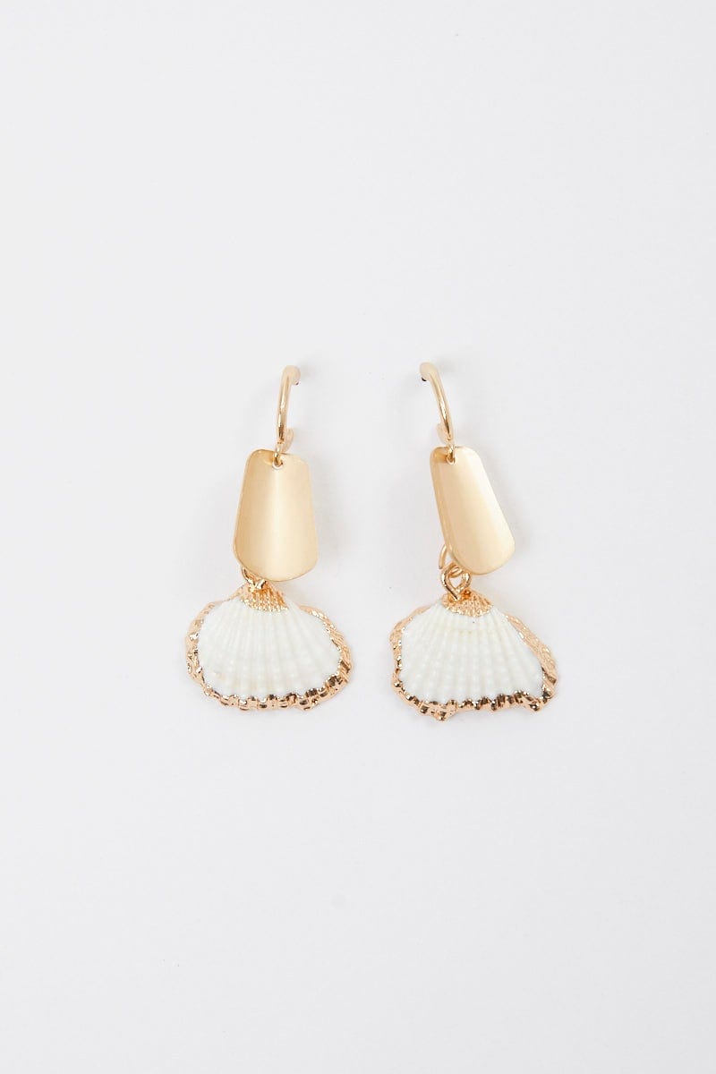 EARRINGS Metallic Shell Drop Hoop Earrings for Women by Ally