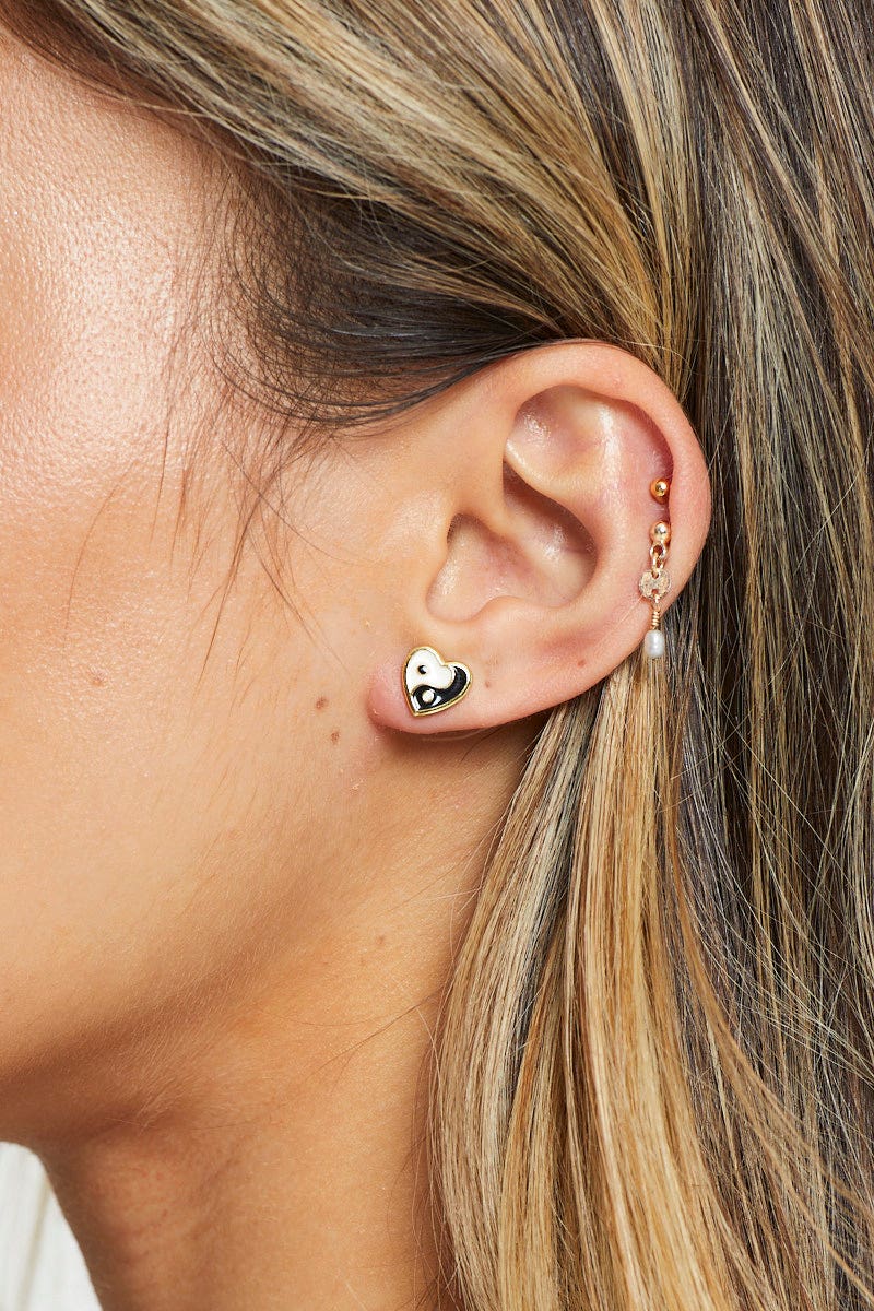 EARRINGS Metallic Yin Yang Heart Earrings for Women by Ally