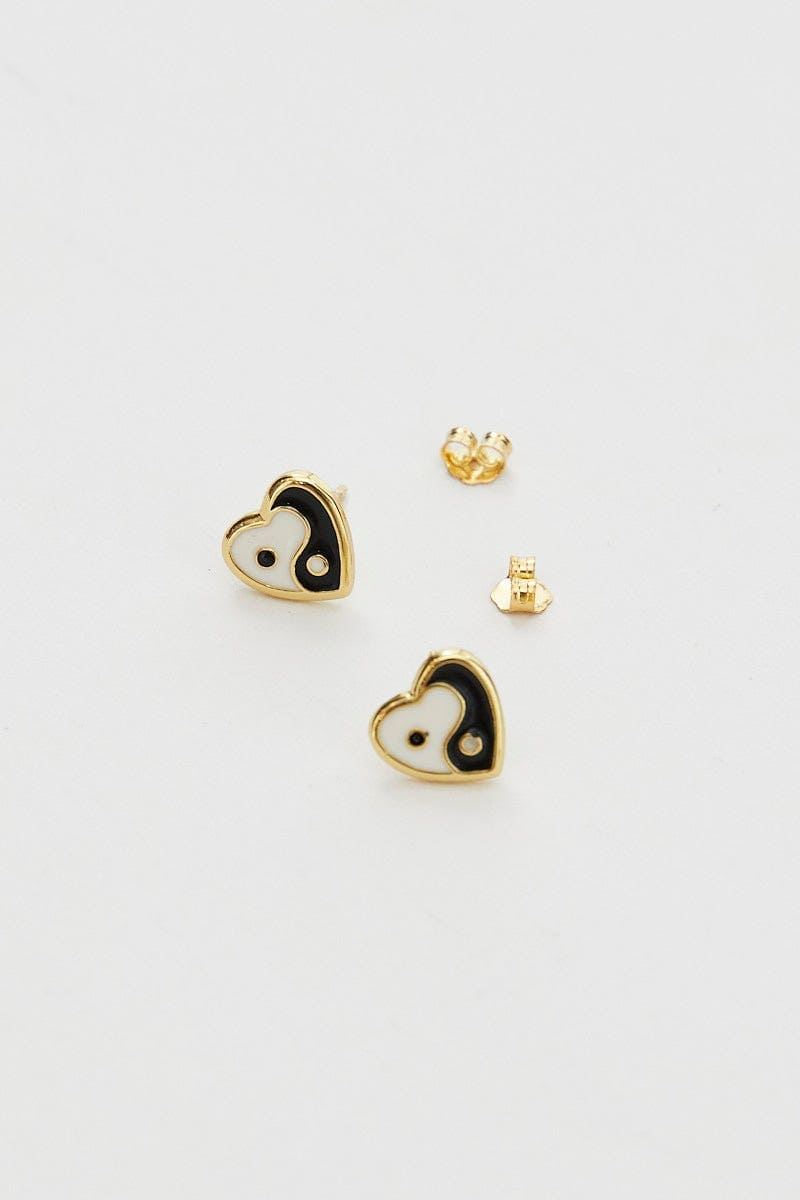 EARRINGS Metallic Yin Yang Heart Earrings for Women by Ally