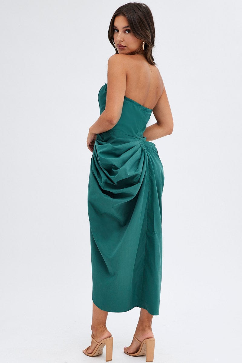 Green Draped Dress Bandeau Midi for Ally Fashion