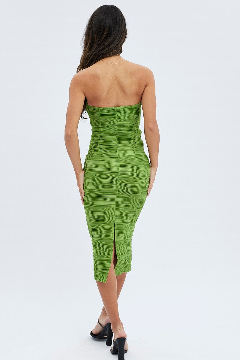 Green Textured Corset Bodycon Midi Dress for Ally Fashion
