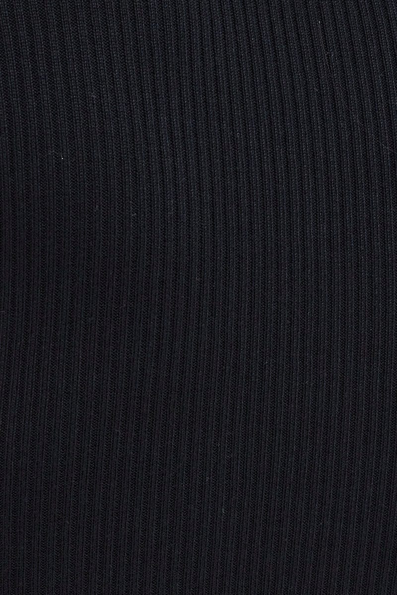 Black Midi Dress Long Sleeve  Keyhole Bodycon Rib Knit for Ally Fashion