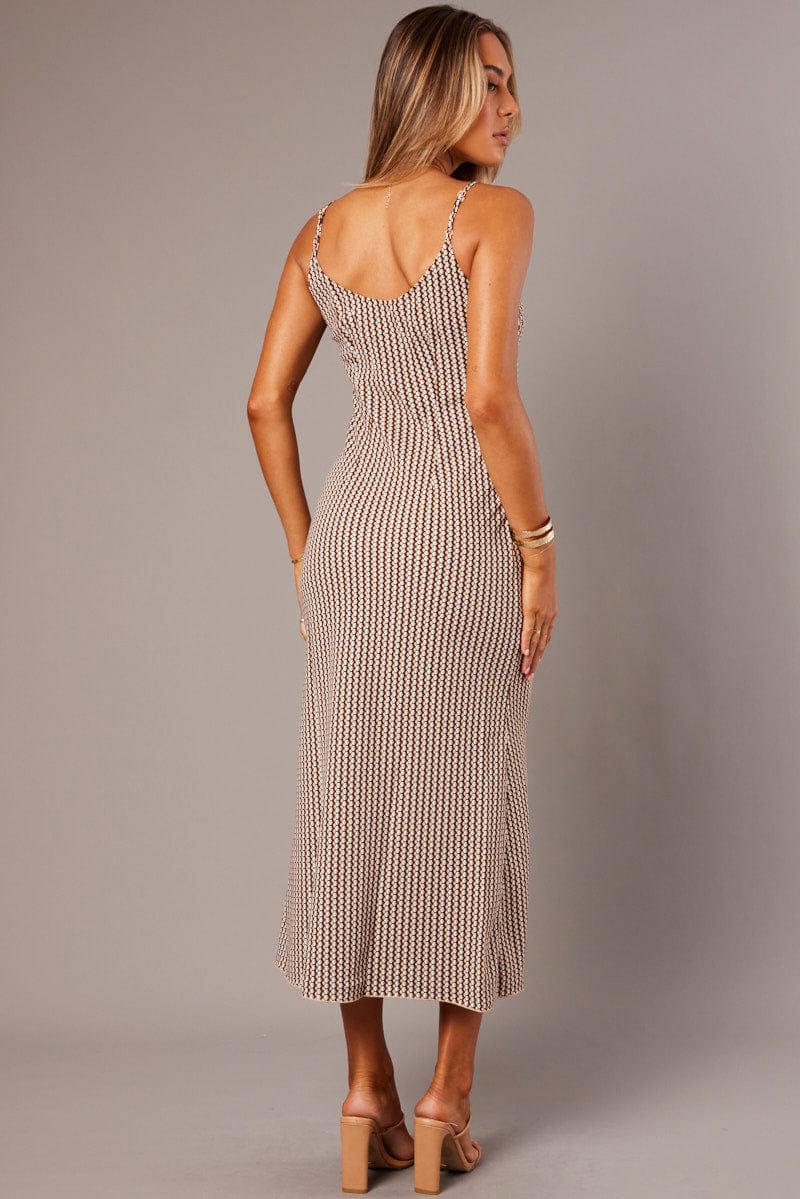 Brown Geo Maxi Dress Strappy for Ally Fashion