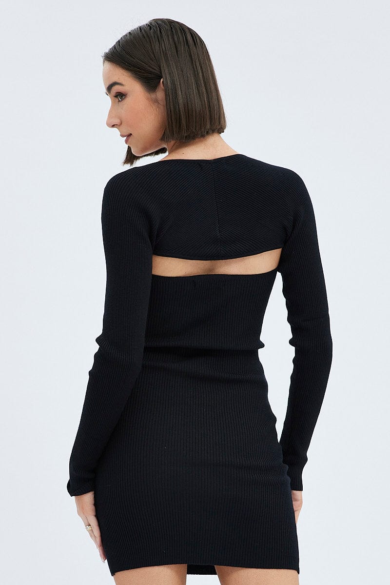 Black Dress & Shrug Set Long Sleeve Strapless Mini Knit | Ally Fashion Black Dress & Shrug Set Long Sleeve Strapless Mini Knit | Ally Fashion